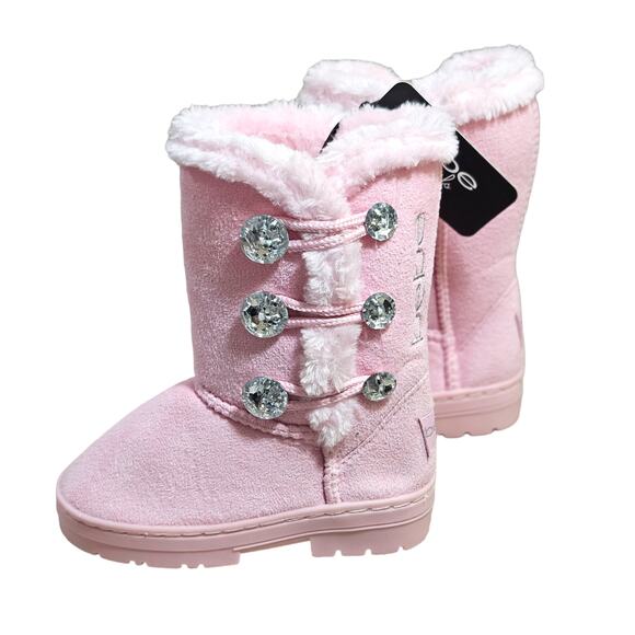 Bebe Girls Boot Rhinestone Button Faux Fur Lined Kids Pink Toddler/Walker Size 8 - Picture 1 of 12